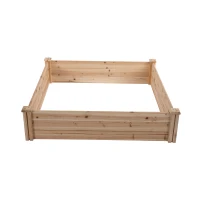 Outsunny Wooden Garden Box, 3.9x3.9 with Segmented Growing Grid, Elevated Design, Open Bottom, Rust-Resistant, Solid Wood Material for Backyard Plants & Herbs, Natural(m-11)