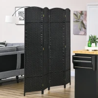 HOMCOM 5.6 Ft Tall Folding Room Divider, 4-panel Portable Privacy Screen, Hand-Woven Partition Wall Divider, Black(m-1)