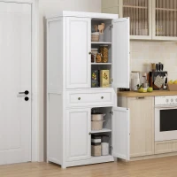 HOMCOM 72.5" Kitchen Pantry Cabinet, Tall Storage Cabinet with Doors, Drawer, and Adjustable Shelves, Distressed White(m-2)