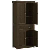 HOMCOM 72.5" Kitchen Pantry Cabinet, Tall Storage Cabinet with Doors, Drawer, and Adjustable Shelves, Distressed Espresso(m-1)