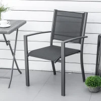 Outsunny Set of 2 Garden Chairs, Stackable Patio Dining Chairs with Mesh Seat, Steel Frame for Outdoor, Backyard, Dark Grey(m-9)