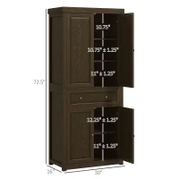HOMCOM 72.5" Kitchen Pantry Cabinet, Tall Storage Cabinet with Doors, Drawer, and Adjustable Shelves, Distressed Espresso(m-3)