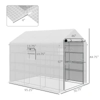 Outsunny 8' x 6' x 7' Portable Walk in Greenhouse with Mesh, Door, Windows, 18 Shelf, Trellis, Plant Labels, White(m-3)