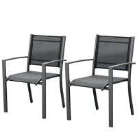 Outsunny Set of 2 Garden Chairs, Stackable Patio Dining Chairs with Mesh Seat, Steel Frame for Outdoor, Backyard, Dark Grey(m-2)