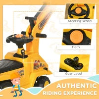 HOMCOM NO POWER 3 in 1 Ride On Toy Excavator Digger Scooter Pulling Cart Pretend Play Construction Truck(m-7)