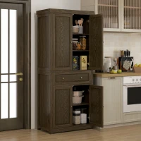 HOMCOM 72.5" Kitchen Pantry Cabinet, Tall Storage Cabinet with Doors, Drawer, and Adjustable Shelves, Distressed Espresso(m-2)