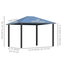 Outsunny 10' x 12' Hardtop Gazebo Canopy with Polycarbonate Roof, Aluminum Frame, Permanent Pavilion Outdoor Gazebo with Netting, for Patio, Garden, Backyard, Deck, Lawn, Dark Brown, Off-White(m-3)