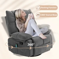 HOMCOM Oversized Vibration Massage Recliner Chair with Heat, Swivel Rocker, Teddy Fabric, Footrest, Remote, 4 Pockets, Dark Gray(m-5)