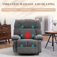 HOMCOM Oversized Vibration Massage Recliner Chair with Heat, Swivel Rocker, Teddy Fabric, Footrest, Remote, 4 Pockets, Dark Gray(m-3)