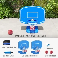 Soozier 2-in-1 Pool Basketball Hoop Poolside & Volleyball Set, Portable Basketball Hoop with Fillable Base(m-7)