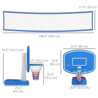 Soozier 2-in-1 Pool Basketball Hoop Poolside & Volleyball Set, Portable Basketball Hoop with Fillable Base(m-3)