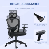 Vinsetto Ergonomic Office Chair, Mesh Desk Chair with Adjustable Headrest, Reclining Backrest, Swivel Wheels, Black(m-4)