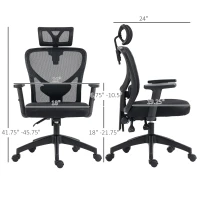 Vinsetto Ergonomic Office Chair, Mesh Desk Chair with Adjustable Headrest, Reclining Backrest, Swivel Wheels, Black(m-3)