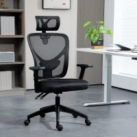 Vinsetto Ergonomic Office Chair, Mesh Desk Chair with Adjustable Headrest, Reclining Backrest, Swivel Wheels, Black(m-2)