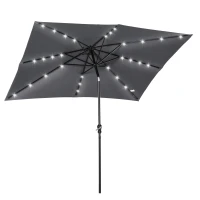 Outsunny 9'x7' LED Patio Umbrella - Solar Powered Outdoor Market Shade w/ Tilt Adjustment, Dark Grey(m-13)