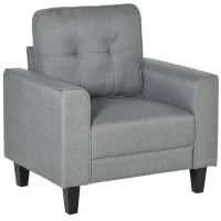 HOMCOM Button Tufted Armchair Modern Single Sofa Chair Upholstered Accent Chair with Rubber Wood Legs and Thick Padding Mid-Back for Living Room and Bedroom, Grey(m-2)