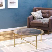 HOMCOM 36" Round Coffee Table with Tempered Glass Top, Modern Sofa Table with Metal Frame for Living Room, Gold(m-2)