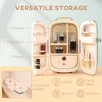 HOMCOM Portable Skincare Fridge with LED Display, 12L Mini Fridge for Beauty, Makeup and Cosmetics, Small Refrigerator Cooler for Bedroom, Home Office, Desktop, Green(m-4)