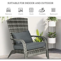 Outsunny Patio Wicker Adirondack Chair, Outdoor PE Rattan Fire Pit Chair, Muskoka Chair w/ Soft Cushions, Tall Curved Backrest and Comfortable Armrests for Deck or Garden, Grey(m-7)