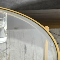 HOMCOM 36" Round Coffee Table with Tempered Glass Top, Modern Sofa Table with Metal Frame for Living Room, Gold(m-9)