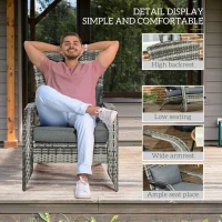 Outsunny Patio Wicker Adirondack Chair, Outdoor PE Rattan Fire Pit Chair, Muskoka Chair w/ Soft Cushions, Tall Curved Backrest and Comfortable Armrests for Deck or Garden, Grey(m-5)