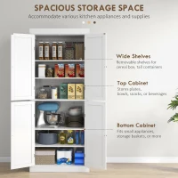 HOMCOM 72" Kitchen Cabinet, Pantry Storage Cabinet with Doors and Shelves, Freestanding Food Pantry Cabinet, White Wood Grain(m-4)