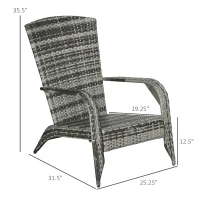 Outsunny Patio Wicker Adirondack Chair, Outdoor All-Weather Rattan Fire Pit Chair w/ Soft Cushions, Tall Curved Backrest and Comfortable Armrests for Deck or Garden, Mixed Gray/Gray(m-3)