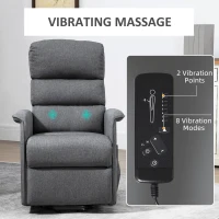 HOMCOM Power Lift Chair with Vibration Massage, Fabric Upholstered Recliner Chair for Elderly with Remote Control, Side Pockets, Grey(m-6)