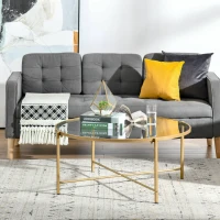 HOMCOM 36" Round Coffee Table with Tempered Glass Top, Modern Sofa Table with Metal Frame for Living Room, Gold(m-7)