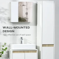kleankin Wall Mounted Bathroom Medicine Cabinet Mirrored Cabinet with Hinged Door 2-Tier Storage and Adjustable Shelves White(m-4)