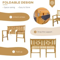 Outsunny 4FT Folding Outdoor Bench, 2-Seater Wooden Garden Bench with Slatted eat and Back, Patio Bench Outdoor Loveseat with Armrests for Backyard, Porch, Park, Natural(m-5)
