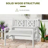 Outsunny 4FT Folding Outdoor Bench, 2-Seater Wooden Garden Bench with Slatted eat and Back, Patio Bench Outdoor Loveseat with Armrests for Backyard, Porch, Park, White(m-6)