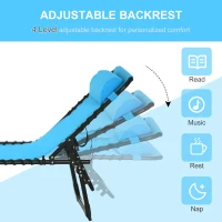 Outsunny Outdoor Folding Lounge Chair, 4-Level Adjustable Chaise Lounge with Headrest, Tanning Chair Beach Bed, Reclining Lounger Cot for Camping, Hiking, Backyard, Sky Blue(m-4)