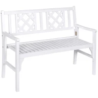 Outsunny 4FT Folding Outdoor Bench, 2-Seater Wooden Garden Bench with Slatted eat and Back, Patio Bench Outdoor Loveseat with Armrests for Backyard, Porch, Park, White(m-1)