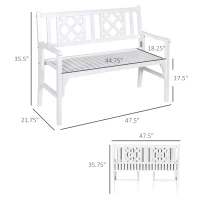 Outsunny 4FT Folding Outdoor Bench, 2-Seater Wooden Garden Bench with Slatted eat and Back, Patio Bench Outdoor Loveseat with Armrests for Backyard, Porch, Park, White(m-3)