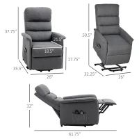 HOMCOM Power Lift Chair with Vibration Massage, Fabric Upholstered Recliner Chair for Elderly with Remote Control, Side Pockets, Grey(m-3)