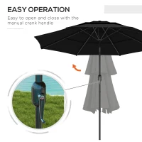 Outsunny 9FT 3 Tiers Patio Umbrella Parasol with Crank, Push Button Tilt for Deck, Backyard and Lawn, Black(m-5)