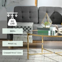 HOMCOM 36" Round Coffee Table with Tempered Glass Top, Modern Sofa Table with Metal Frame for Living Room, Gold(m-5)