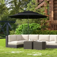 Outsunny 9FT 3 Tiers Patio Umbrella Parasol with Crank, Push Button Tilt for Deck, Backyard and Lawn, Black(m-1)