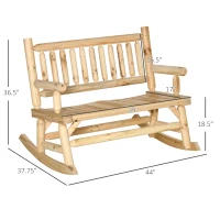 Outsunny 2-Person Wood Rocking Chair with Log Design, Heavy Duty Loveseat with Wide Curved Seats for Patio, Backyard, Garden, Natural(m-3)