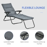 Outsunny Foldable Lounge Chair, Reclining Patio Sun Lounger with 6-Position Adjustable Back, Grey(m-6)