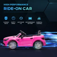 Aosom 12V Kids Electric Ride-On Car with Remote Control, Pink - Stylish, Safe Driving Experience for Children 3-6 Years(m-3)