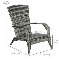 Outsunny Patio Wicker Adirondack Chair, Outdoor PE Rattan Fire Pit Chair, Muskoka Chair w/ Soft Cushions, Tall Curved Backrest and Comfortable Armrests for Deck or Garden, Grey(m-3)