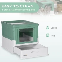 PawHut Fully Enclosed Cat Litter Box with Front Entry and Top Exit, Plastic, Green & White(m-4)