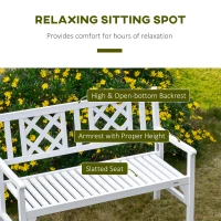 Outsunny 4FT Folding Outdoor Bench, 2-Seater Wooden Garden Bench with Slatted eat and Back, Patio Bench Outdoor Loveseat with Armrests for Backyard, Porch, Park, White(m-7)