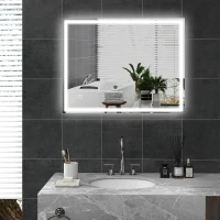 HOMCOM 36" x 28" Bathroom Mirror with LED Lights, Dimmable Makeup Mirror, Vanity Mirror with 3 Colors, Smart Touch, Anti-Fog(m-2)