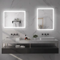 HOMCOM 36" x 28" Bathroom Mirror with LED Lights, Dimmable Makeup Mirror, Vanity Mirror with 3 Colors, Smart Touch, Anti-Fog(m-9)