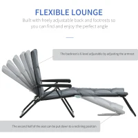 Outsunny Foldable Lounge Chair, Reclining Patio Sun Lounger with 6-Position Adjustable Back, Grey(m-5)