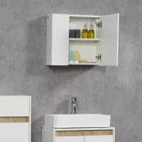 kleankin Wall Mounted Bathroom Medicine Cabinet Mirrored Cabinet with Hinged Door 2-Tier Storage and Adjustable Shelves White(m-9)
