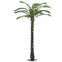 Outsunny 6' Artificial Light Up Palm Tree Lighted Tropical Fake Tree with Remote 240 Lights 3 Coconuts for Outdoor Indoor Green(m-1)